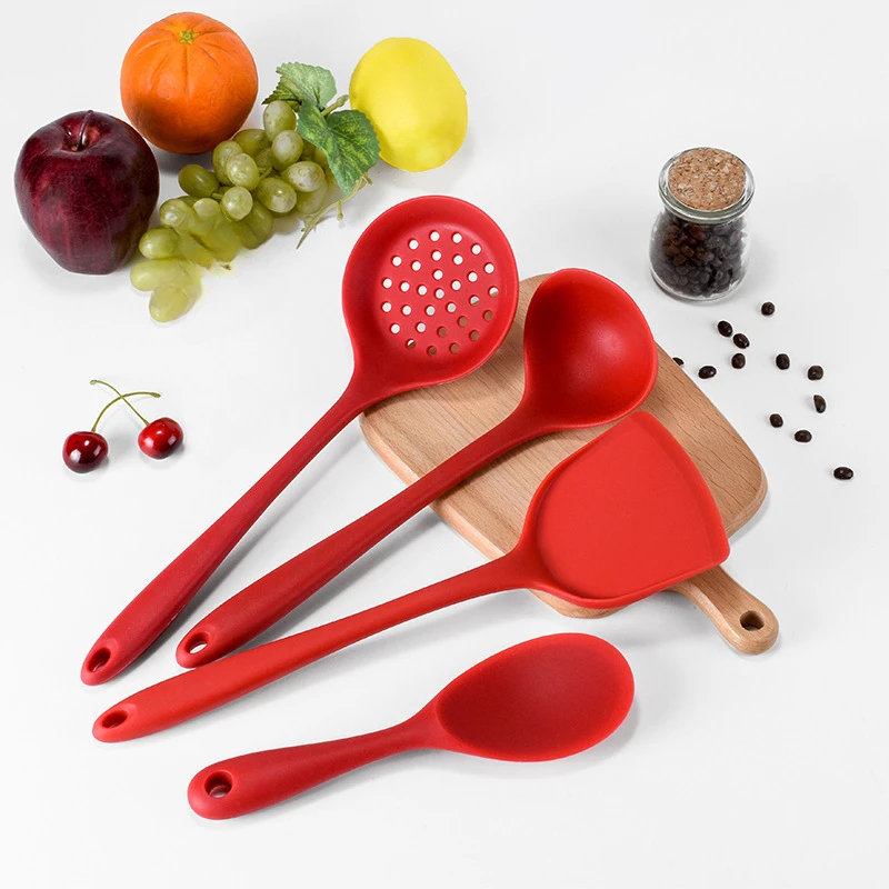 

4-Piece Silicone Kitchen Utensil Set with Non-Stick Pans, Spatula, Soup Ladle, Slotted Spoon, Cooking Tools for