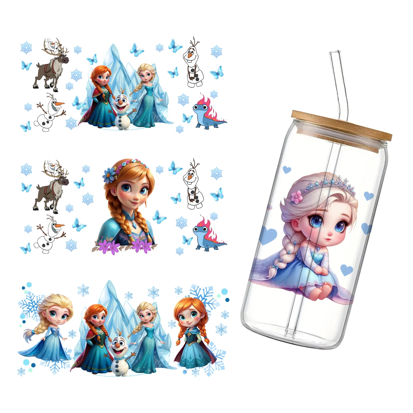 Disney Mini Frozen Princess Эльза Анна с принтом УФ DTF переводная наклейка водонепроницаемая для стеклянных чашек 16 унций наклейки