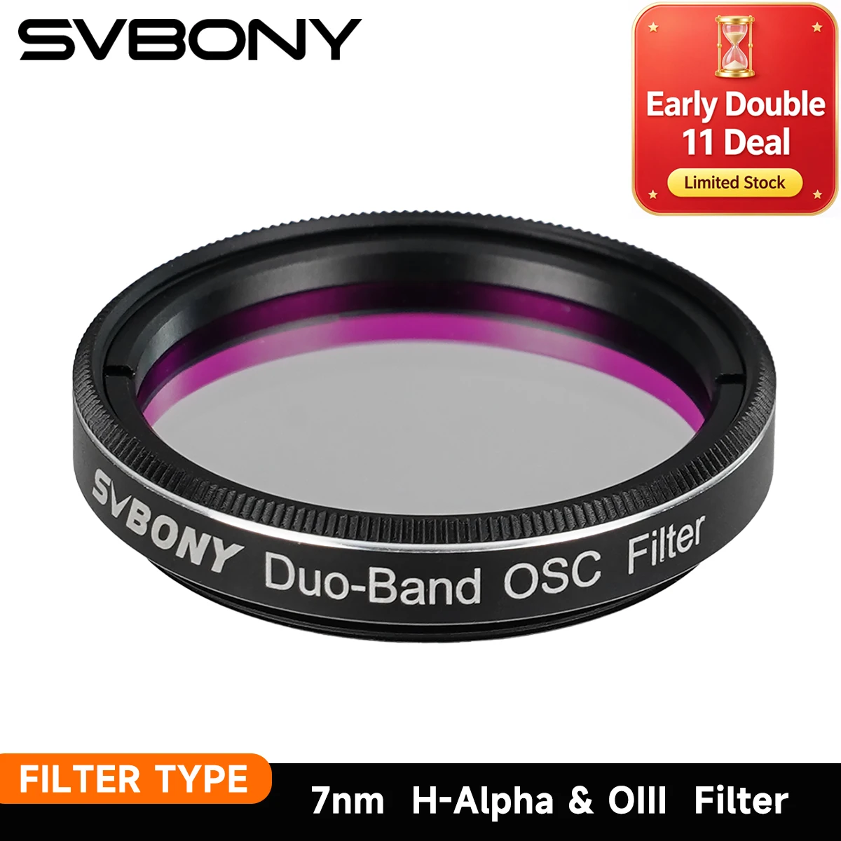 Svbony SV220 Telescope Filter, H-Alpha & OIII, 7nm Dual-Band 1.25