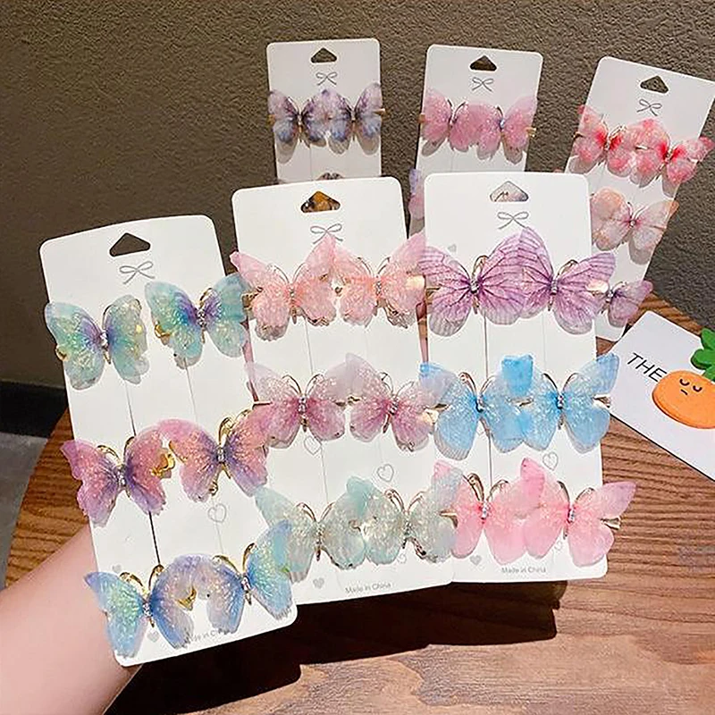 Grampos borboleta para mulheres, presilhas femininas, ornamento de cabelo doce, chapelaria arco-íris, acessórios de moda, colorido aleatório, 1pc