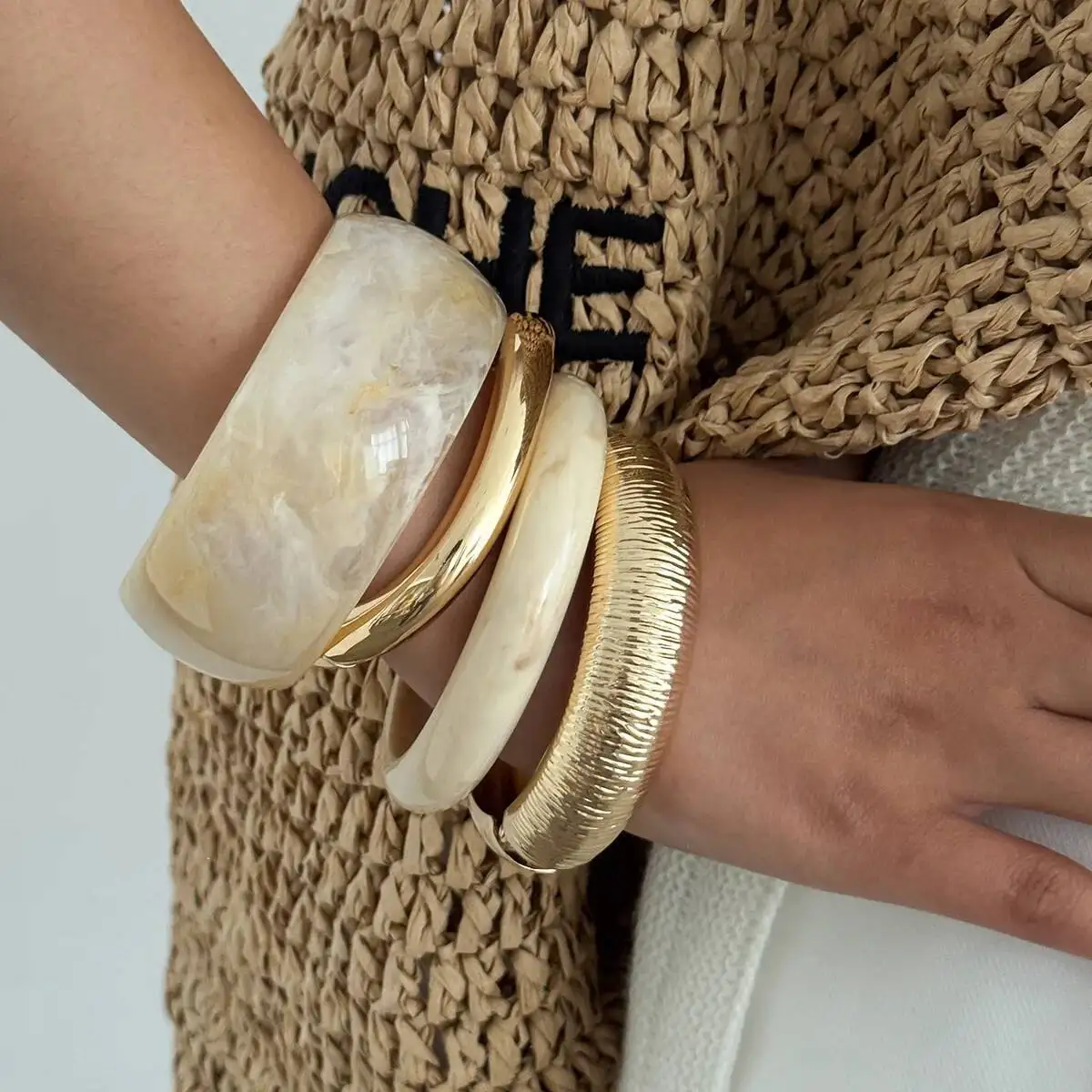 Salircon 2025 Böhmischen Stapeln Harz Armreifen Frauen Trendy Unregelmäßige Geometrische Chunky Manschette Armbänder Charme Paar Schmuck Geschenke