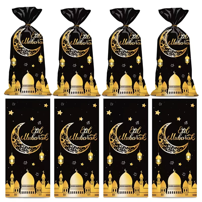 

50/100PCS Plastic Candy Cookie Bag Eid Mubarak Gift Bags Ramadan Kareem Decor Islamic Muslim Party Supplies