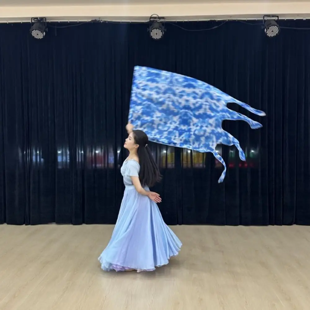

with Telescopic Sticks Belly Dance Accessories Props White Blue Color Lightweight Rectangle Flags Scalable Rods Portable