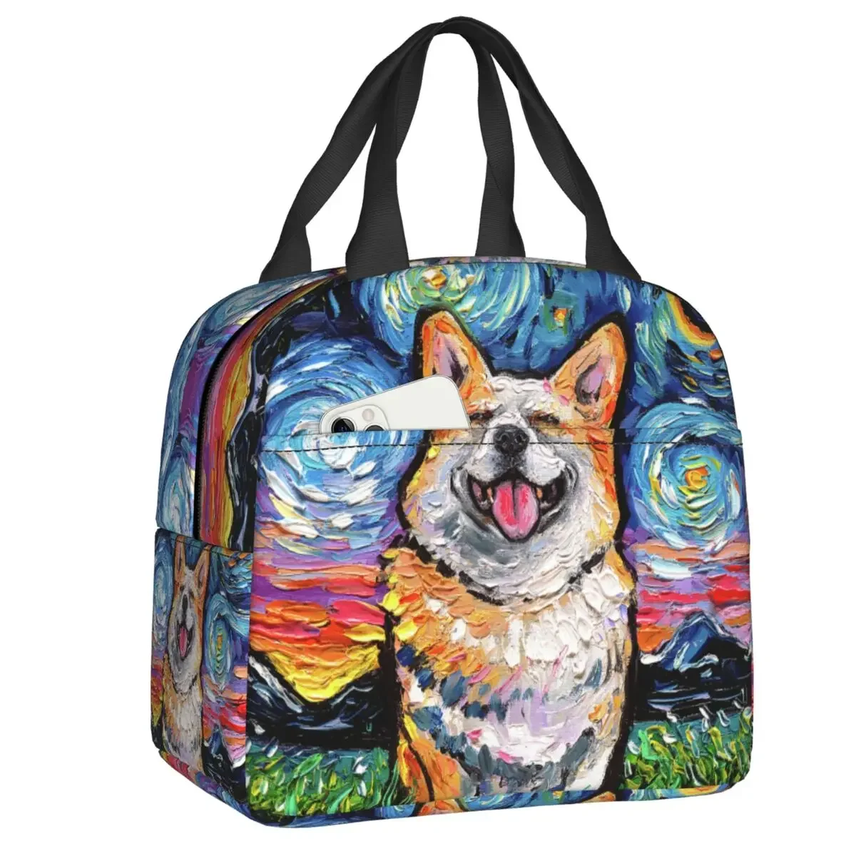 Smiling Corgi Starry Night Thermal Insulated Lunch Bags Women Lunch Container for Kids School Children Multifunction Food Box