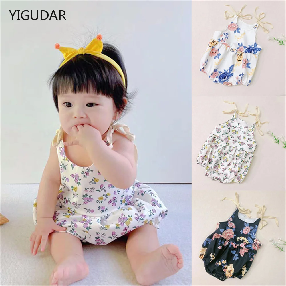

Newborn Baby Girl Clothes Sleeveless Lace Flower Print Strap Romper Jumpsuit One-Piece Outfit Summer Clothes infant girl clothes