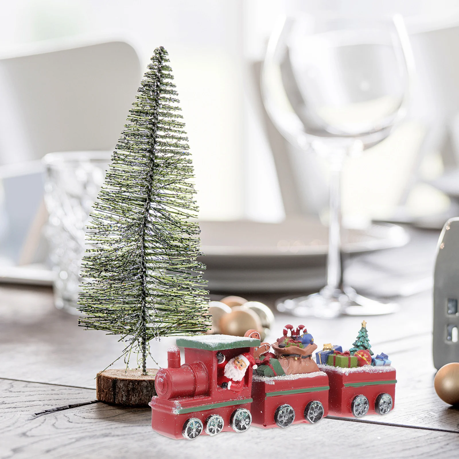 

1Pcs Christmas Mini Train Decor Resin Craft Classic Tabletop Ornament Holiday Home Office Decoration Xmas Train Adornment Photo