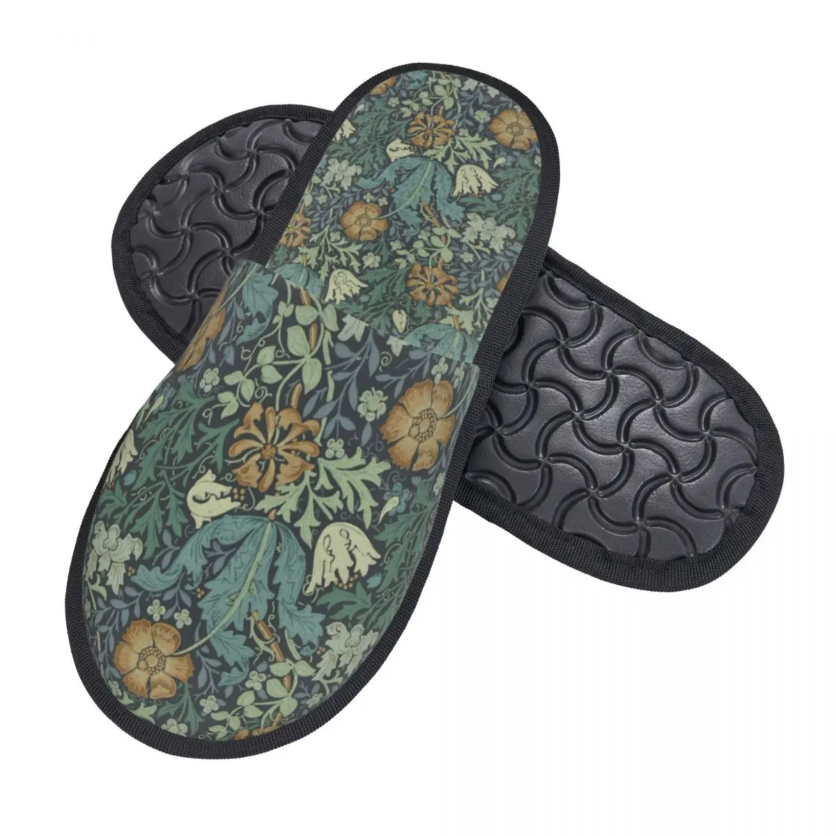 Custom William Morris Vintage Bohochic Floral House Slippers Women Cozy Memory Foam Slip On Spa Slipper Shoes