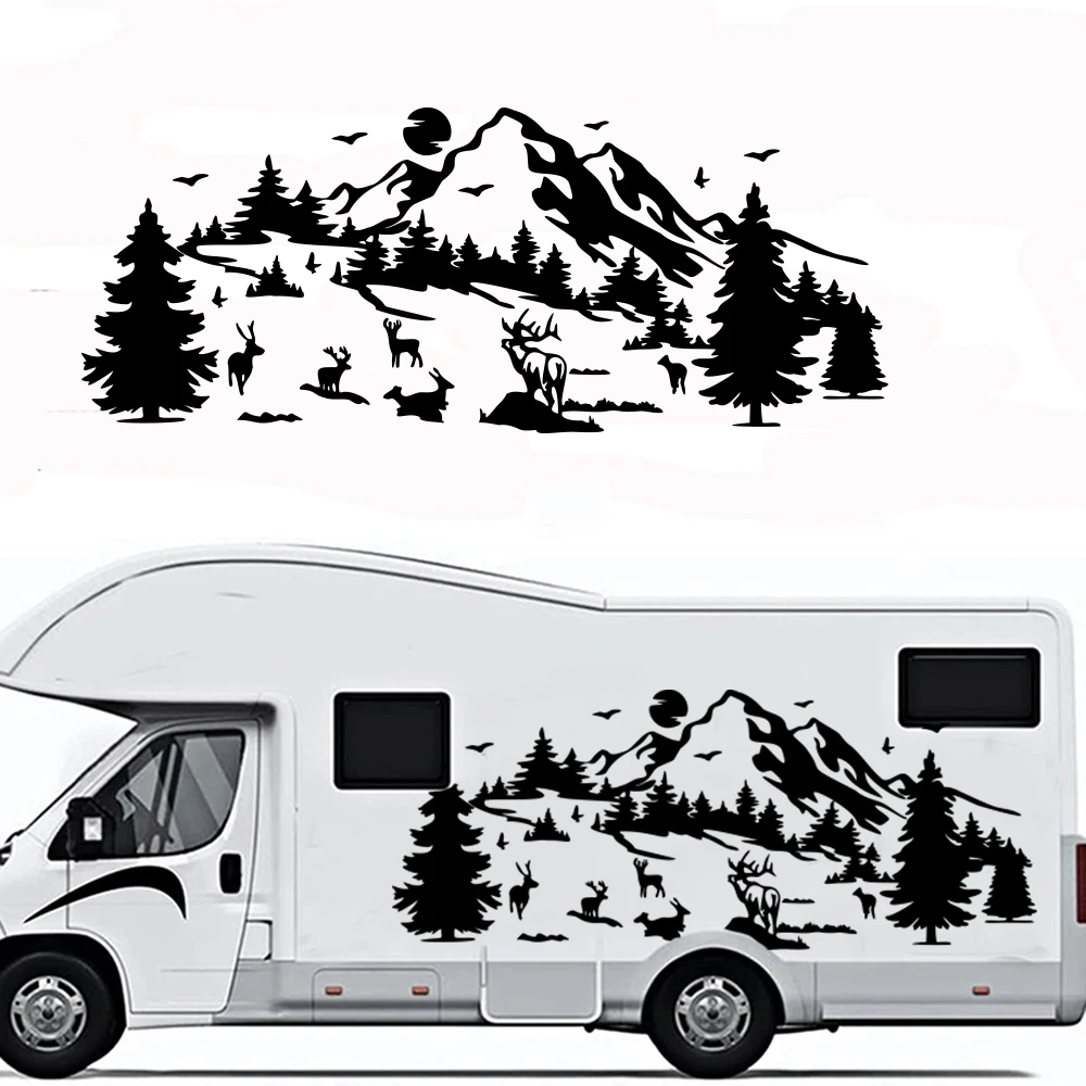 

Large Deer Mountain Wildlife Caravan Car Sticker Woodland Forest Tree Landscape Camping Rv Truck Decal Vinyl Decor