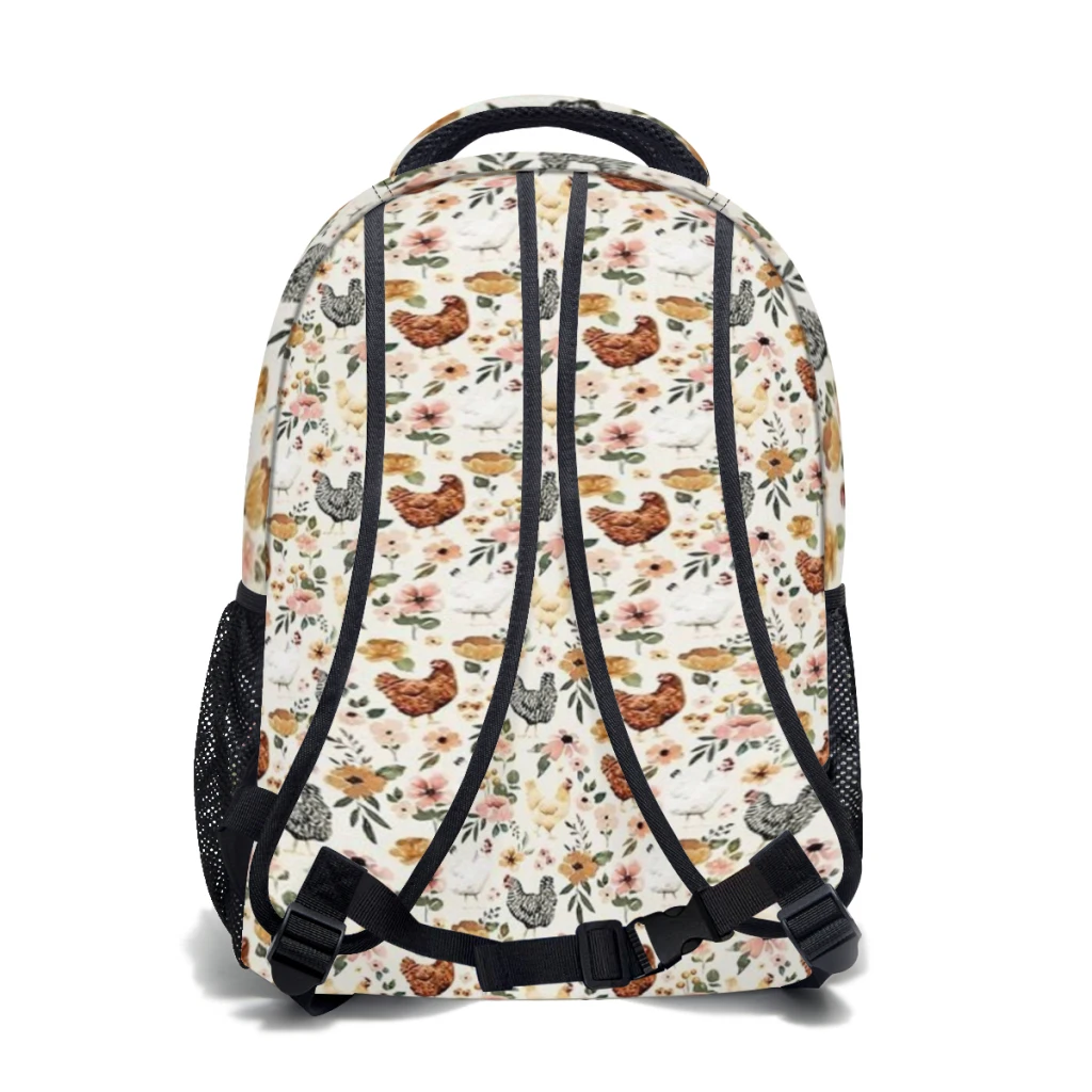 Watercolor Chicken Floral, Charlotte Floral Collection For kids Large Capacity Student Backpack Cartoon School Backpack  17inch