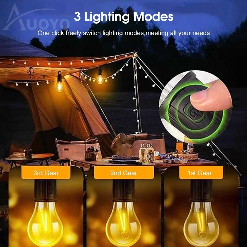 Lampada da campeggio solare lampada a filamento di tungsteno a bolle di sfera lampada da tenda impermeabile con regolazione a tre livelli atmosfera da campeggio esterna mano-h