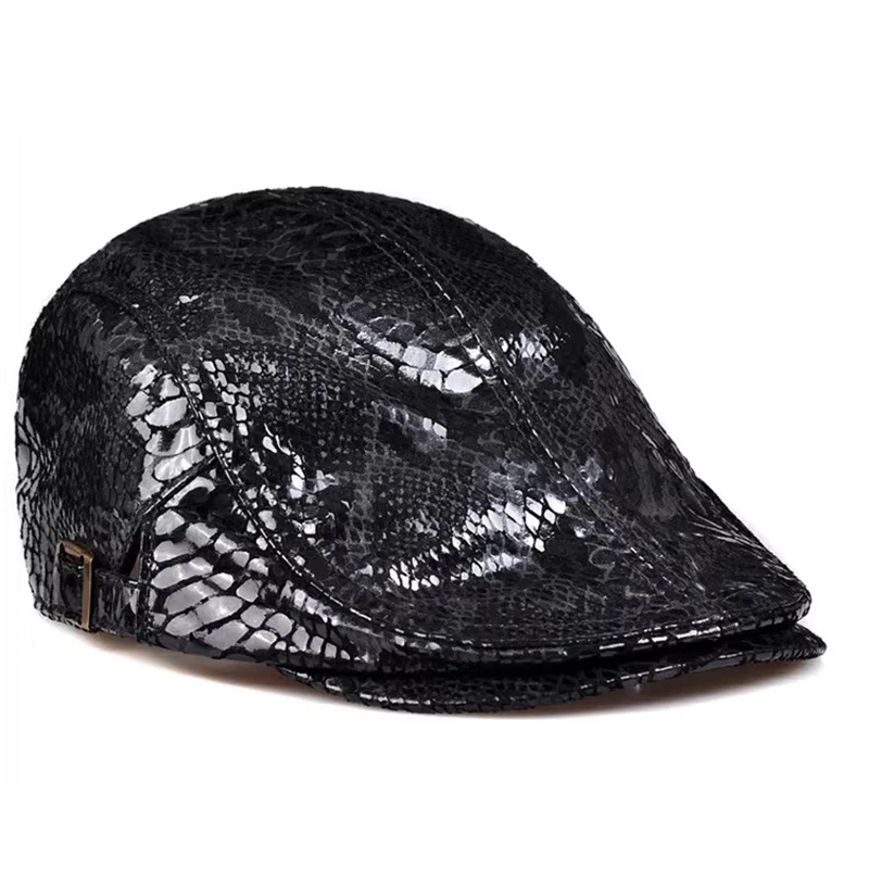 

Берет из натуральной кожи со змеиным принтом, шляпа для уличных танцев в стиле хип-хоп, легкая защита от солнца для улицы, элегантные женские зимние шапки