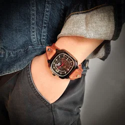 2025 Vintage Men's Quartz Watch with Genuine Leather Strap and Square Dial Clock Casual Wristwatch for Men