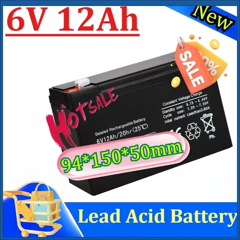 6V 12Ah Sealed Lead Acid Battery for Kids Ride-On Toys Maintenance-Free Backup Battery