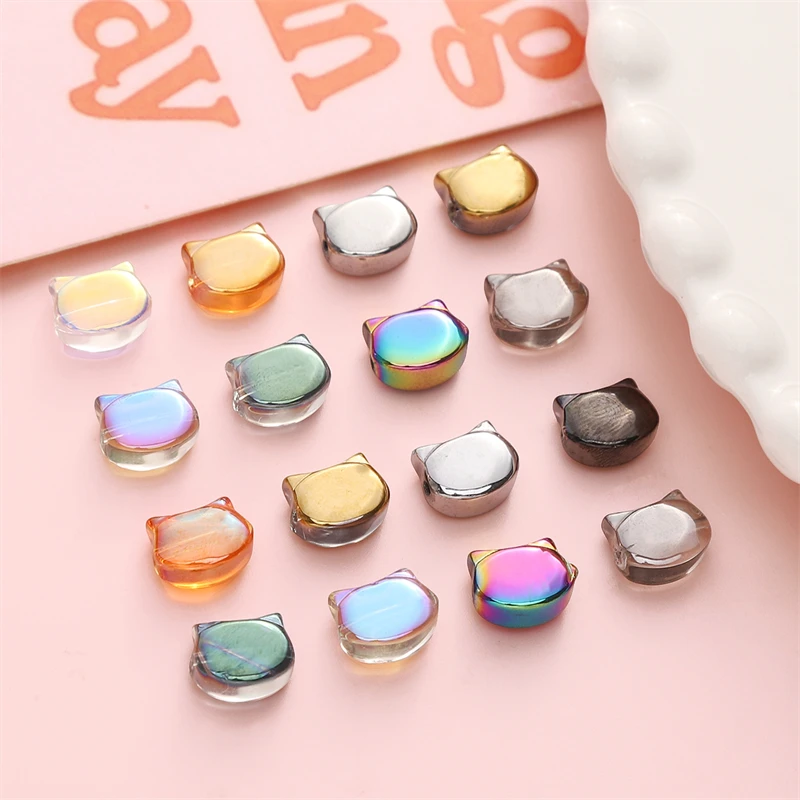 10Pcs 10x8mm Glass Iridescent Cat Shaped Beads Exquisite Suitable For DIY Bracelets Necklaces Jewelry Making Accessories