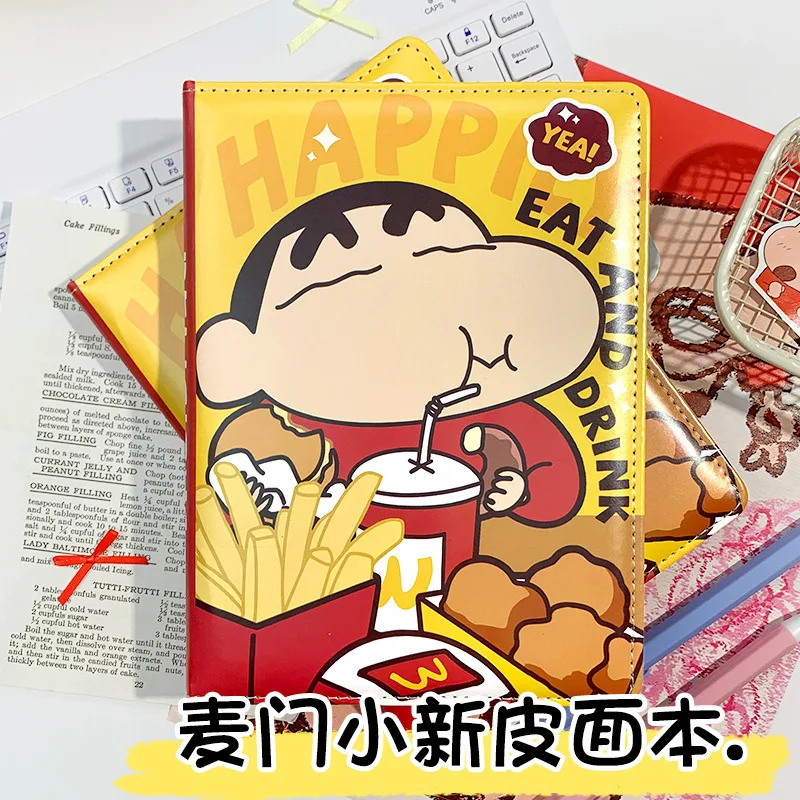 

Anime Crayon Shin-chan Notebook A5 Leather Notebook French Fry Diary Cute Cartoon Handbook Color Page Notebook Boys Girls Gifts