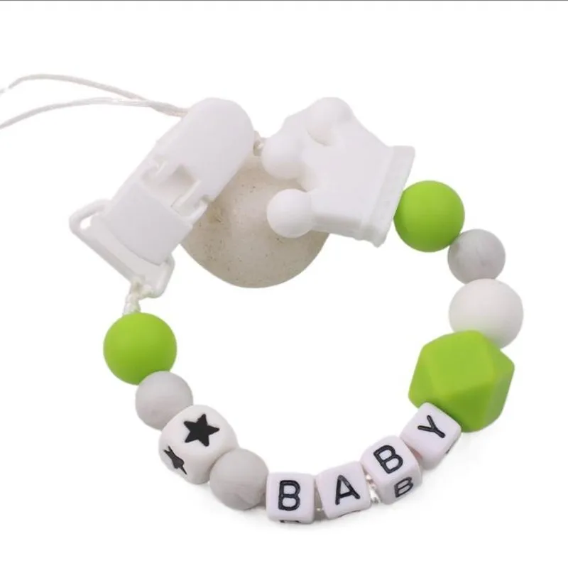 Handmade Personalized Name Baby Pacifier Clip Silicone Star Crown Dummy  Chain Holder Newborn Safe Teether