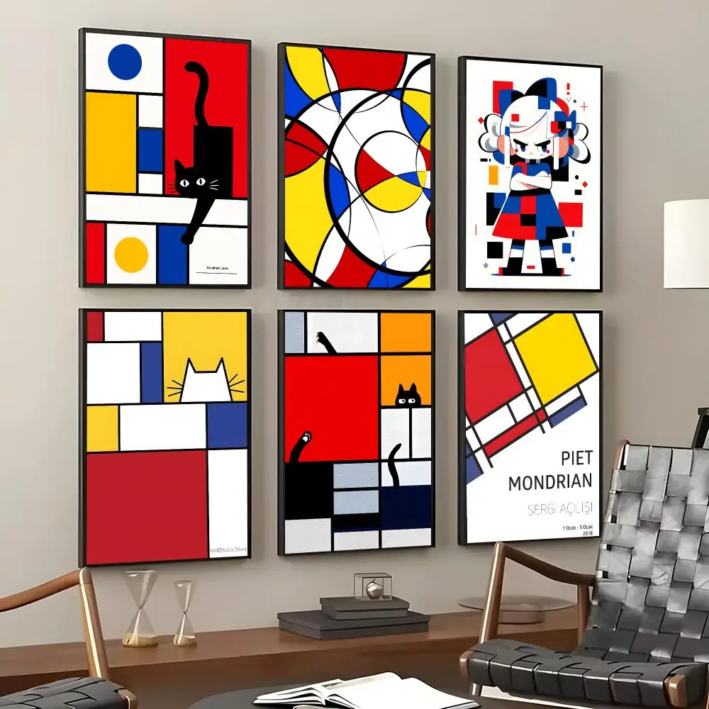 Artist Piet Mondrian Poster Self-Adhesive Waterproof Wall Stickers, Coffee Bar Home Wall Decor
