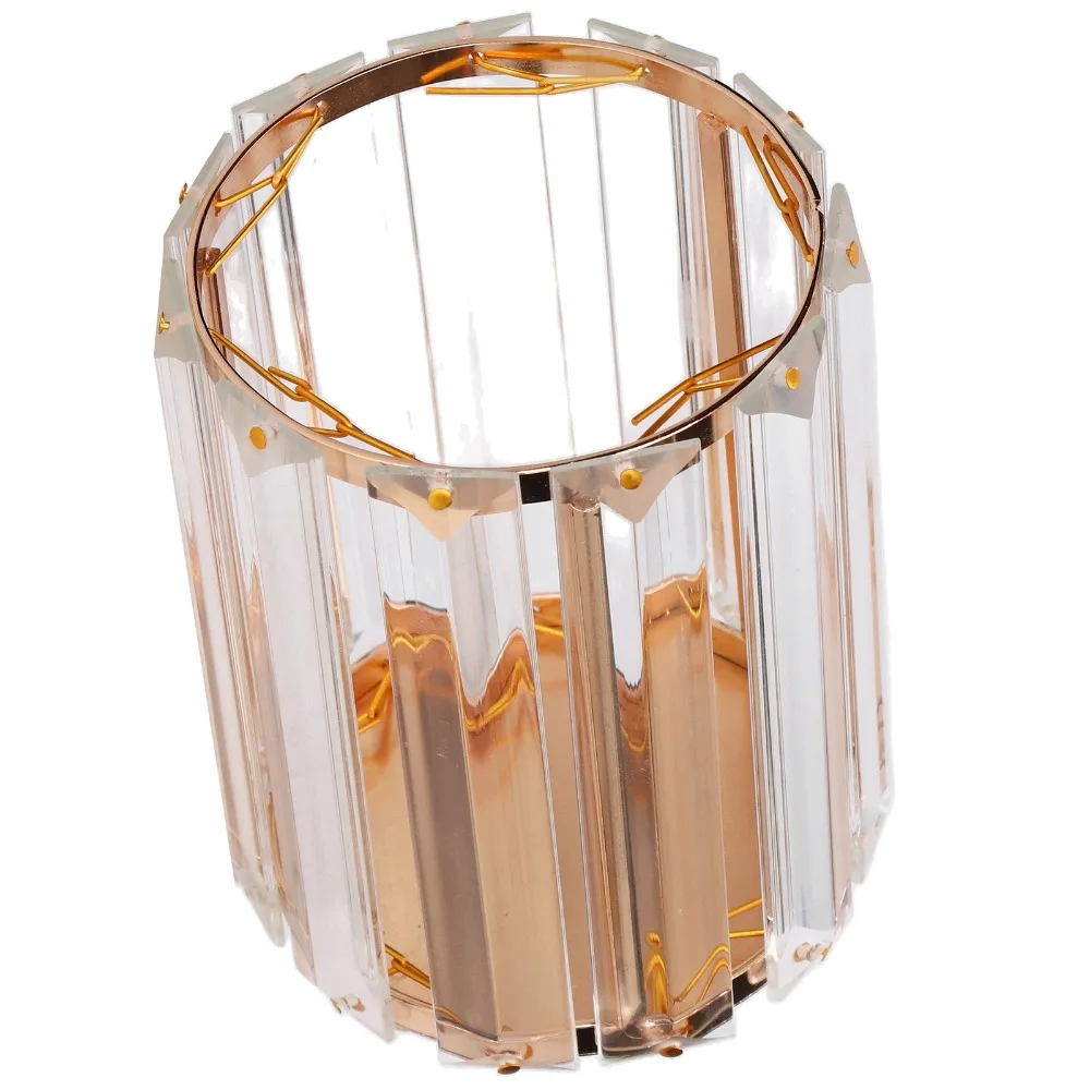 Vanity Organize Transparent Cosmetic Brush Holder Round Decorative Makeup Brush Box Silver Gold Pen Storage Organizer Desktop
