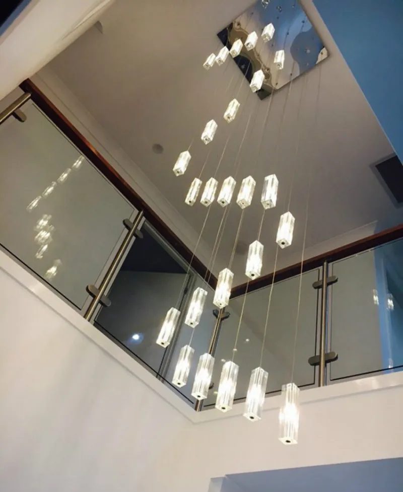 

X XL Staircase Large Round Crystal Pendant Lamp Led G4 Long Spiral Stairwell Lighting Hotel Villa Foyer Square Led Pendant Light