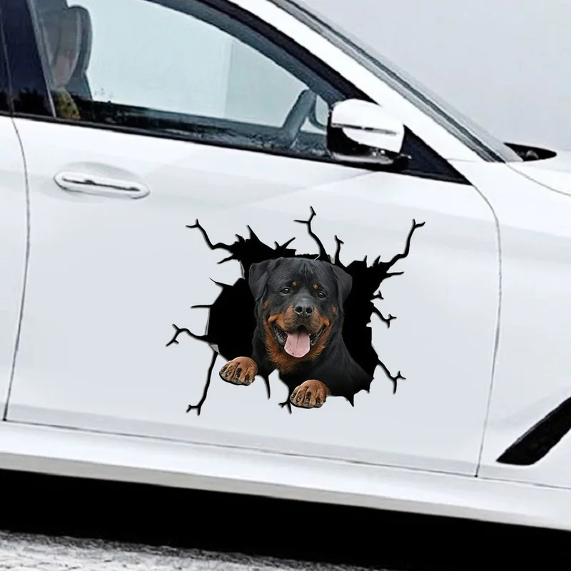 Jpct tear cute Rottweiler dog exposed tongue decal for car body, bumper waterproof cover scratch sticker maximum size 15cm