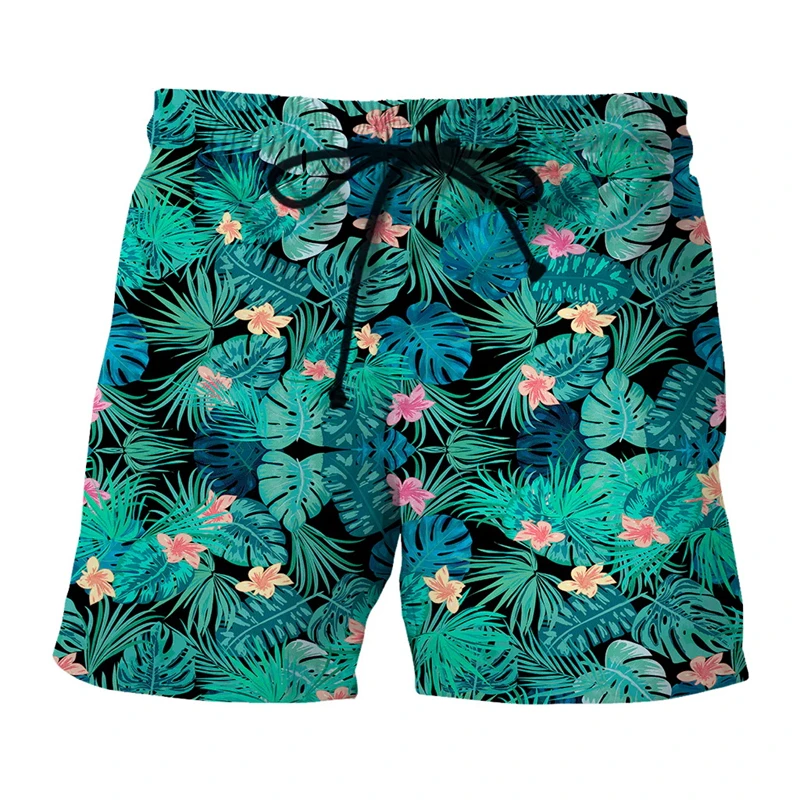 Men's Hawaiian Shorts Fashion Floral And Leaf Print 3D Beachwear Holiday Casual Novelty Short Pant Quick-drying Men Kid Clothing