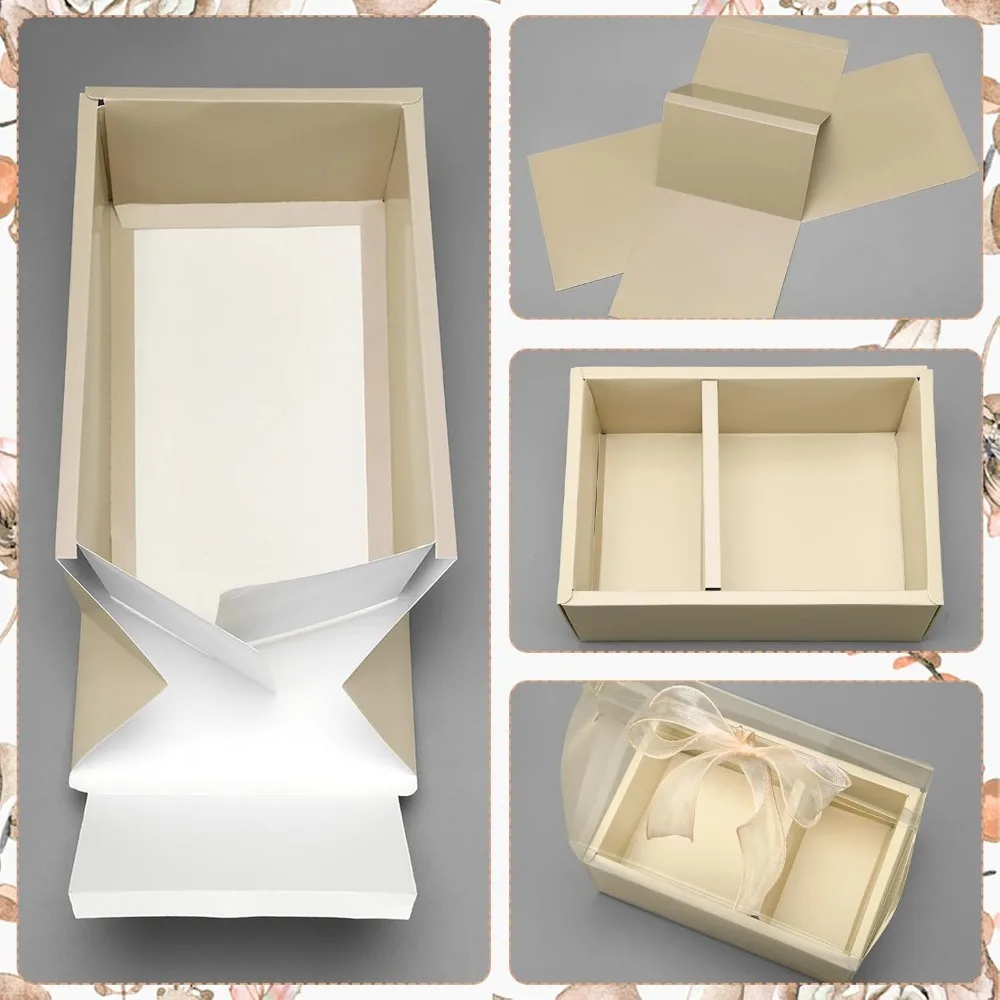 10 Pack 4 Inch Clear Cake and Flower Gift Boxes with Ribbon, Ideal for Weddings Parties Holidays