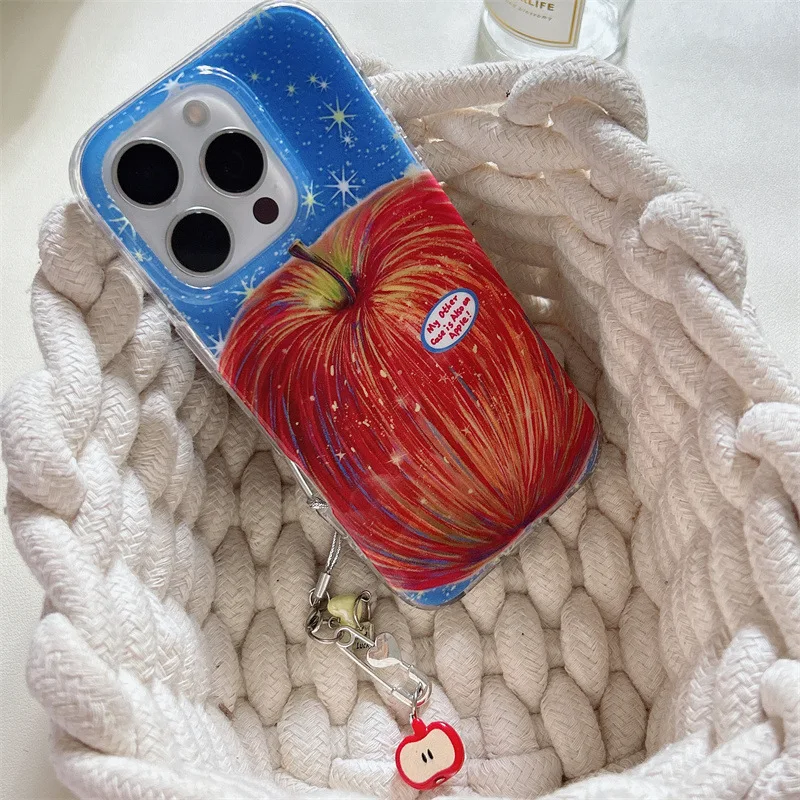 الفاكهة الصحية التفاح بارد الصيف المنعش جراب هاتف آيفون 16 15 14 13 برو ماكس حالة لطيف النفط اللوحة الفاخرة الكرتون غطاء