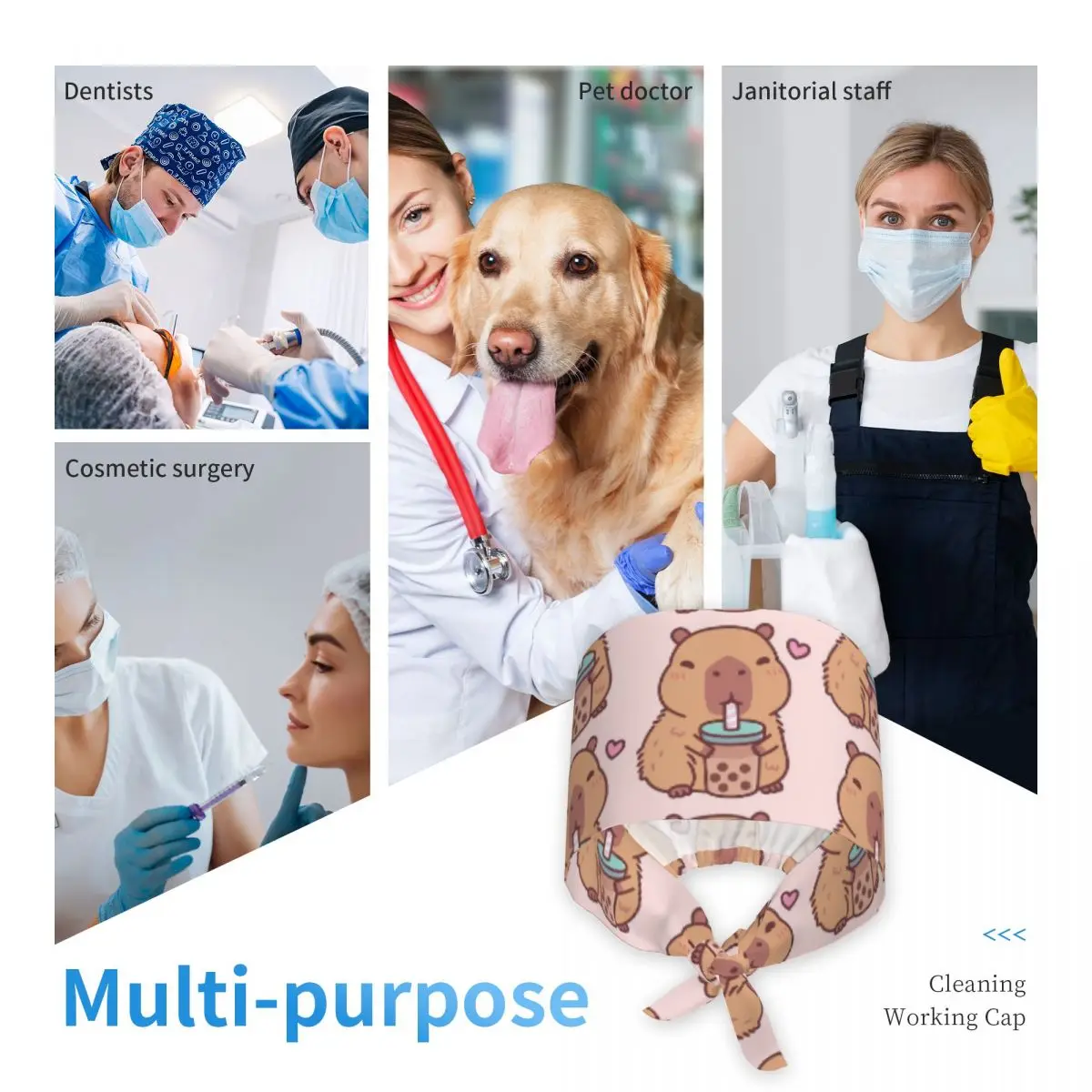 Милая капибара любит питьевой пузырьковый чай, скраб, шляпа для врача, рабочая хирургическая шапочка для мужчин и женщин, регулируемые шапочки для кормления для стоматолога