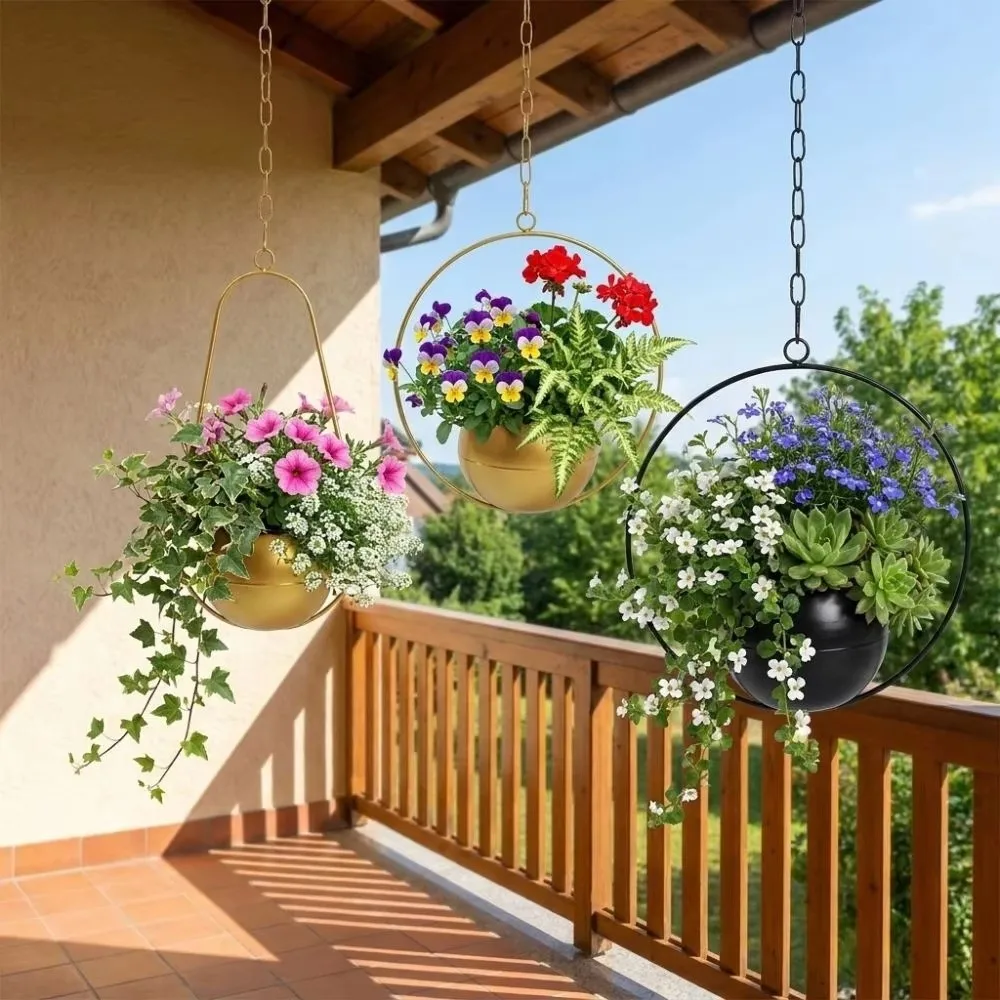 Creative Iron Plant Pot Hanging Bucket with Hook Hanging Flower Pot Plant Hanging Basket Home Decoration