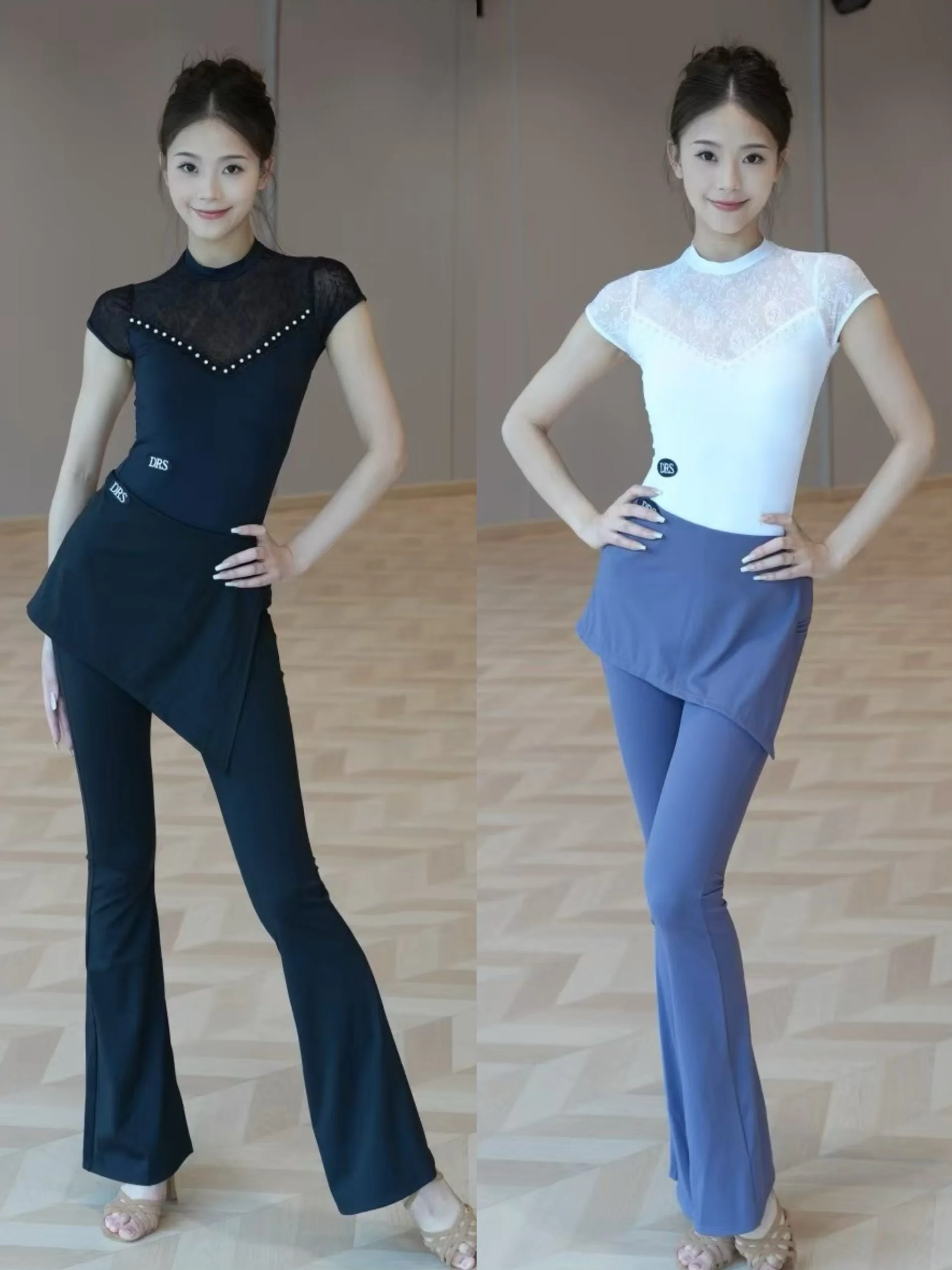 

2025 Latin Dance Costumes Practice Clothes Hip Scarf High Waist Bell-bottoms Pants Training Suit For Women Latin Dress DN21059