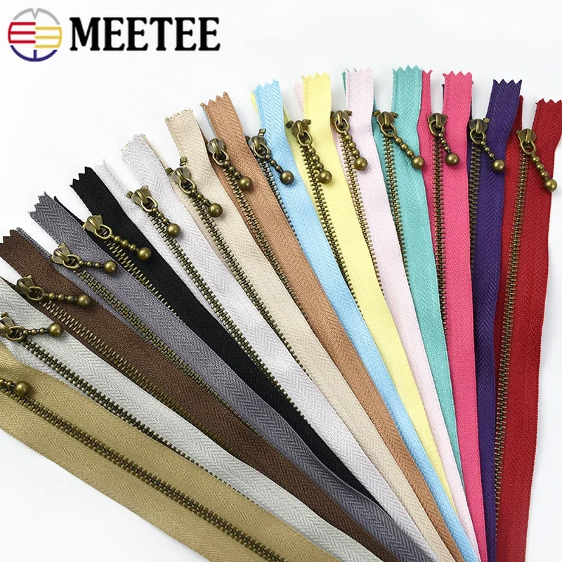 10Pcs Meetee 3# Metal Zippers Bronze Teeth Zip 15/18/20/25cm Close-end Zipper for Bag Shoes Clothes Repair Kit Sewing Acessories