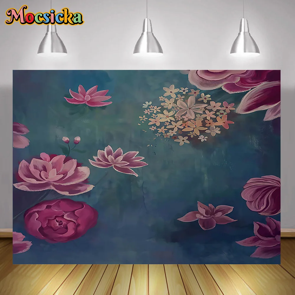 

Mocsicka Abstract Floral Portrait Backdrop For Photography Lotus Painting Texture Baby Shower Decor Props Kids Photo Background