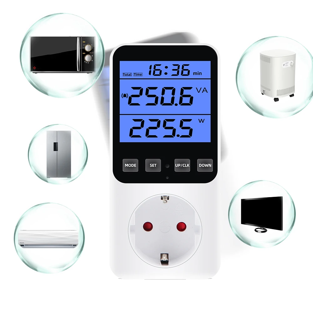 Medidor de Energia Digital Lcd Wattmeter Amperímetro Monitor de Consumo Soquete Analisador eu us uk au fr br Plug 230v 50hz