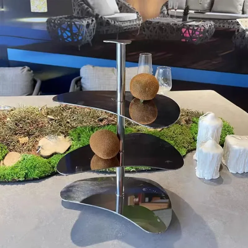 High-end dim sum rack, three-layer stainless steel display rack, hotel afternoon tea dessert table