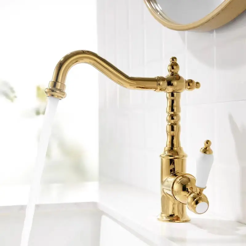 Luxury Gold Brass Bathroom Sink faucet European One Hole Hot cold water Hand Basin Mixer Tap Top Quality Wash basin Faucet New