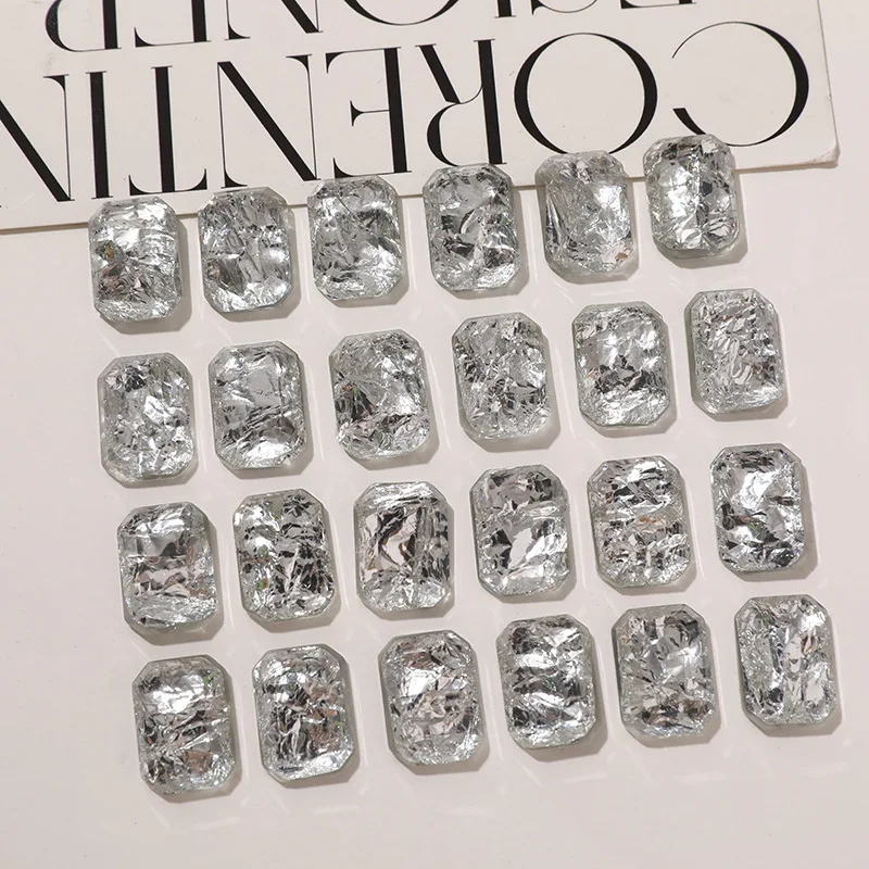 10pcs/set Faceted Rectangle Silver Foil Resin Cabochon Pendant DIY Craft Accessories for Earrings Buttons Phone Case Shoe Buckle
