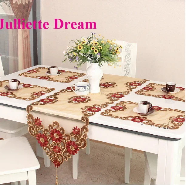 European Style Embroidered Tablecloth, Flower, Elegant Tablecloths, Dining Table, Tea Table, Carbon Cover, Wedding