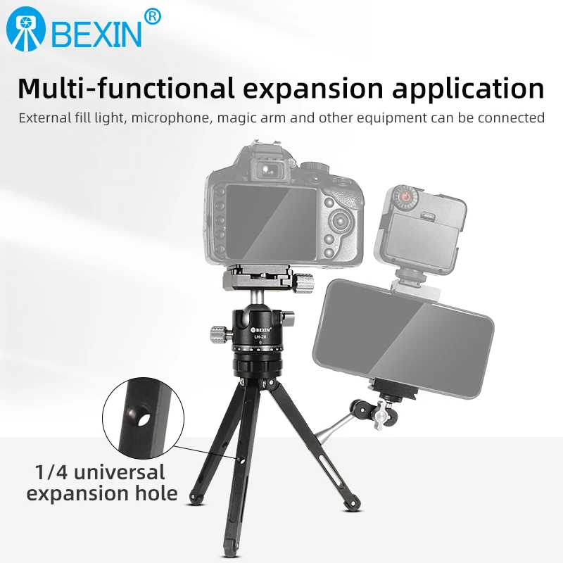 BEXIN Mini Ball Head With 1/4 Screw for Aluminum Alloy Camera Phone Speedlite MS22 Tripod Selfie Stick Foldable and Lightweight