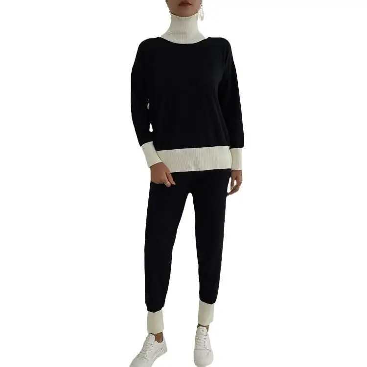 Ensemble pull tricoté pour femme, haut, amincissant, pantalon décontracté, taille mi-bas, matériau PVC, automne-hiver
