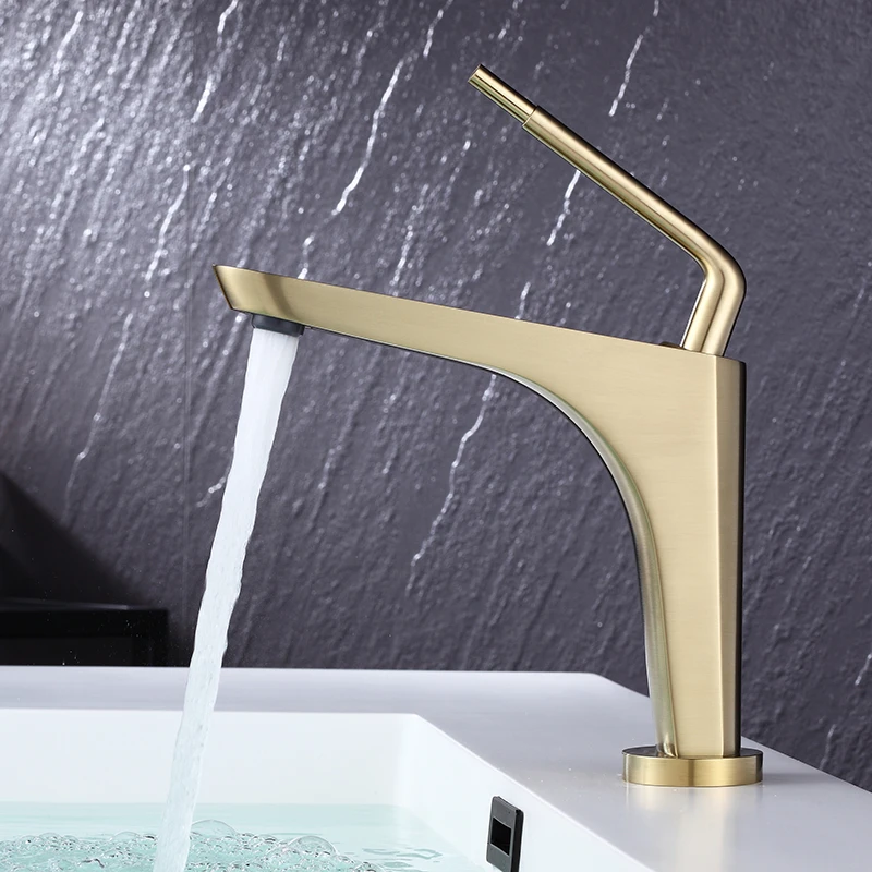 Brushed Gold Bathroom Faucet Brass Basin Faucet  Gold Sink Faucet Bathroom Basin Faucet Mixer Tap Hot and Cold Lavotory  faucet