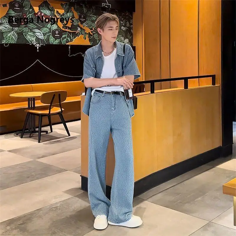 2024 American Retro Fashion Casual Summer Oversize Slim High Street Design Denim Suit dla mężczyzn i kobiet dwuczęściowy