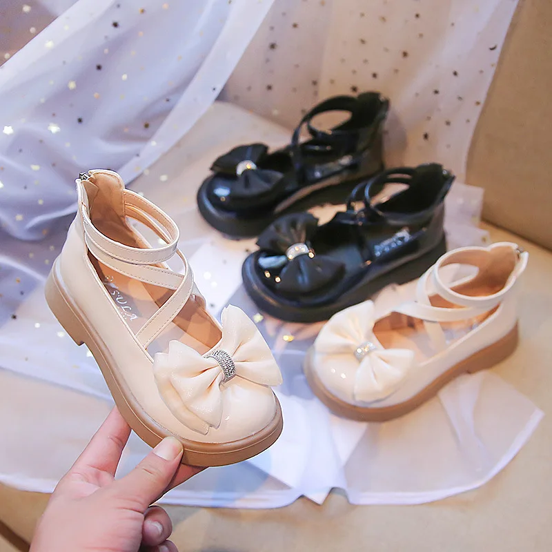 

Girls Princess Leather Shoes Spring Autumn Elegant Kid Ballet Shoes Ankle-strap Bowtie Fashion Causal Children's Flats Versatile