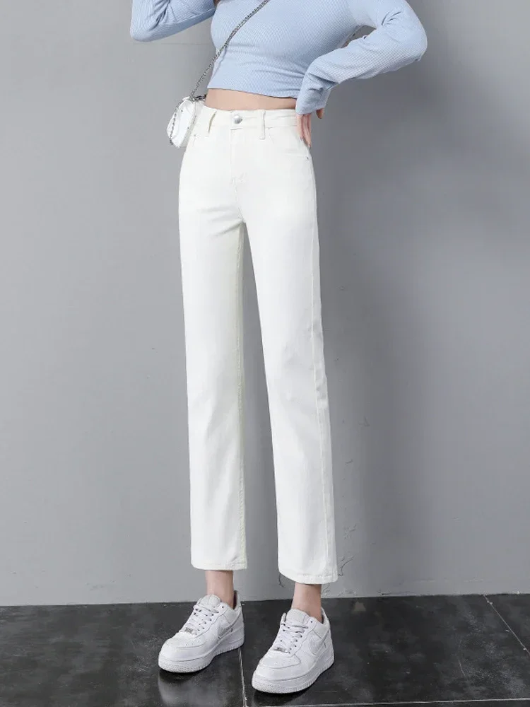 

Абрикосовые прямые шикарные джинсы, женские узкие брюки до щиколотки с высокой талией, уличные джинсы-бойфренды для девочек, лето 2022