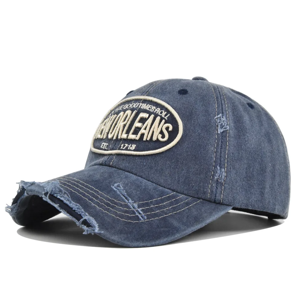 2025 Unisex Washed Cotton Baseball Cap New Orleans Embroidered Vintage Snapback Hat Men Women Streetwear Outdoor Sports Hats