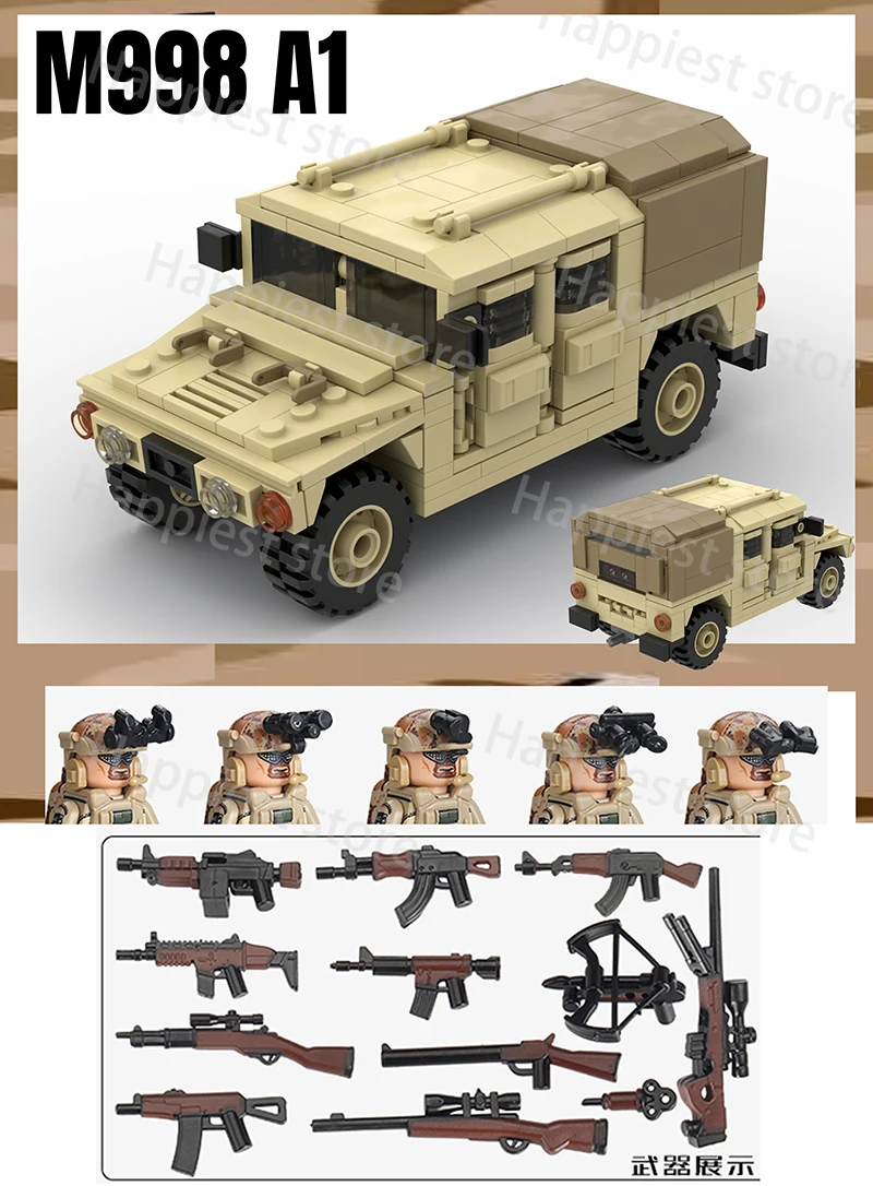 MOC Military Car Hummers Vehicle Weapons  Building Blocks Solider Army Figure Special Forces Accessories Toys