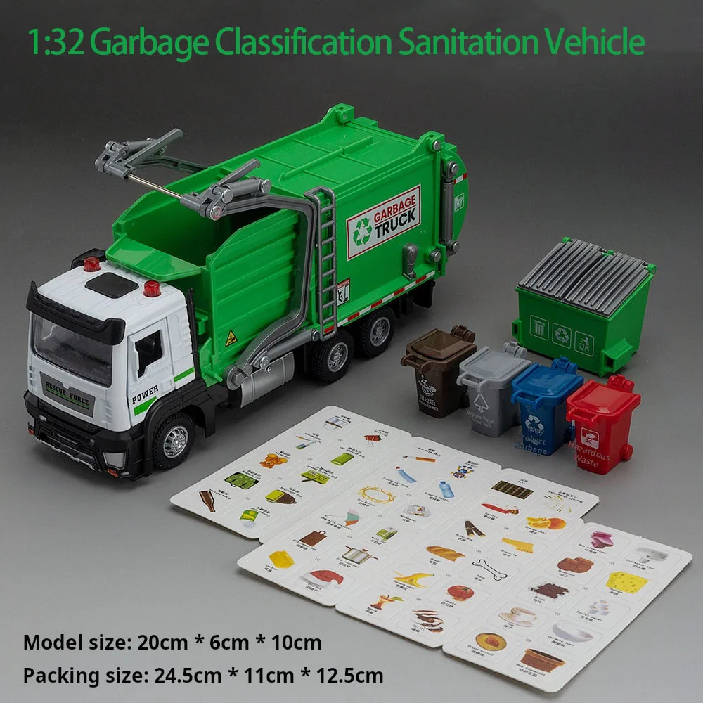 

City Garbage Truck Model Simulation Die-cast Plastic Garbage Classification Sanitation Truck Car Sound and Light Children's Gift