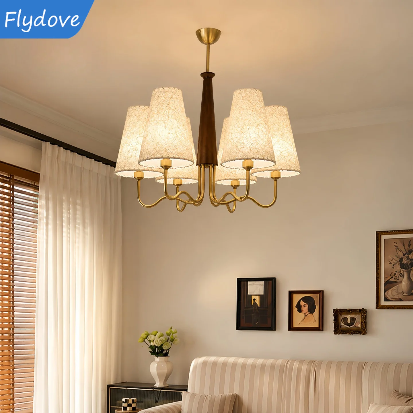 Western Medieval Classical Chandelier Retro Parchment Wood Hanging Lamps Bedroom Dining Table Living Room Main Light Fixture
