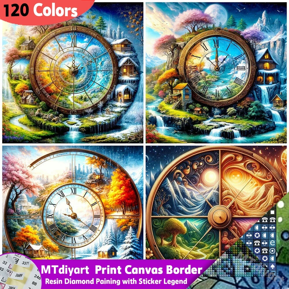120 Colors Resin Symbol Stickers Diamond Painting Printed Canvas Border Magic Vintage Clock Fantasy Village Full Drill Ornament