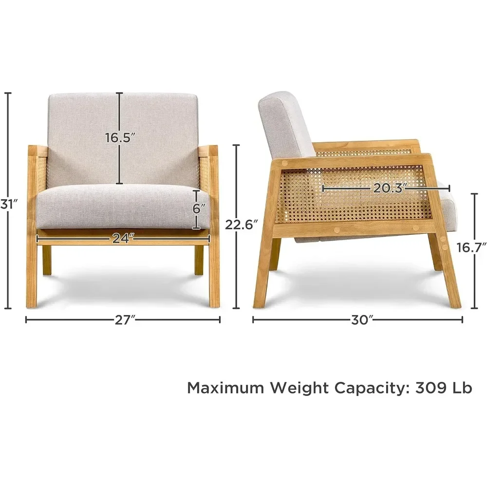 Modern Armchair with Wood Legs Set of 2,Braid Armchair&Comfy Side Chair for Bedroom/Office/Stu