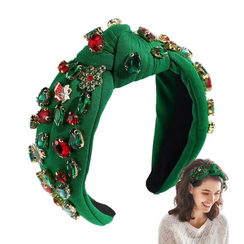 

Christmas Party Headbands Headwear Christmas Wide Hairband Rhinestone Headbands Festive Knot Hairband Holiday Christmas